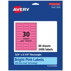 Avery Bright Pink Paper Labels, 0.75" x 2.25" Rectangle