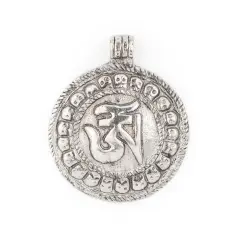 The Bead Chest Silver Circular Om Pendant (52x43mm)