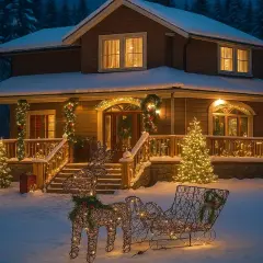 Christmas Reindeer and Sleigh LED Display Brown with Sparkling Warm White Lights 19.69 x 7.28 x 16.14 inch