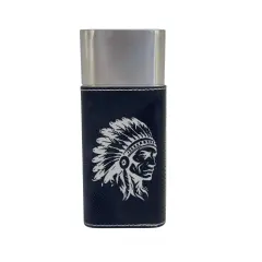 Cigar Case with Cutter - Indian Chief - Leather Black/Silver