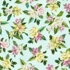 Blue Aqua Lanai Floral Cotton Wideback Fabric per yard