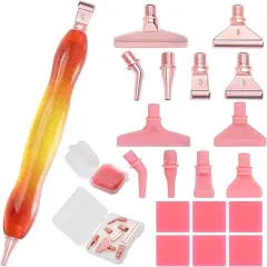 Diamond Painting Art Drill Pen Kit with 6 Screw Stainless Steel Silver Metal Tip Nibs, 6 Plastic Placers,6Glue Clays Tool Accessories for Diamond Painting, Diamond Art Orange Yellow