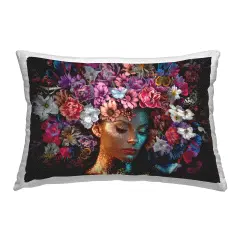 Glitz Woman with Florals Outdoor Printed Pillow Design by Reinders, 14 x 7 x 20