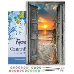 Figured'Art Paint by Numbers Kit for Adults with Frame Door to the beach 16"x20" - Craft Art Painting DIY Kit Canvas Already Stretched on a Wooden Frame