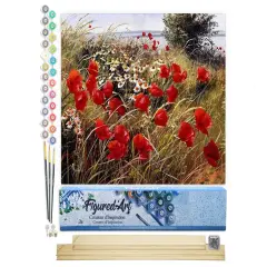 Figured'Art Paint by Numbers Kit for Adults Wild flowers in the countryside 16"x20" - Craft Art Painting Rolled Canvas with DIY wooden frame