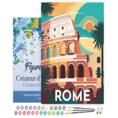 Figured'Art Paint by Numbers for Adults with Frame Travel Poster Rome 16"x20" - Craft Art Painting DIY Kit Canvas Already Stretched on a Wooden Frame