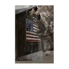 Stupell Industries Colonial Flag on Barn Canvas Wall Art Design by Lori Deiter