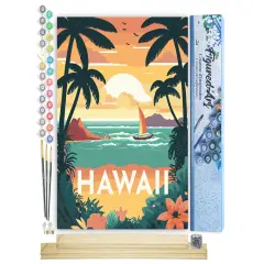 Figured'Art Paint by Numbers for Adults Travel Poster Hawaii 16"x20" - Craft Art Painting Rolled Canvas with DIY wooden frame