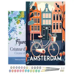 Figured'Art Paint by Numbers for Adults with Frame Travel Poster Amsterdam 16"x20" - Craft Art Painting DIY Kit Canvas Already Stretched on a Wooden Frame