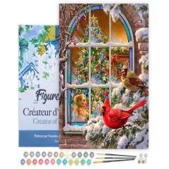 Figured'Art Paint by Numbers for Adults with Frame Christmas Window 16"x20" - Craft Art Painting DIY Kit Canvas Already Stretched on a Wooden Frame