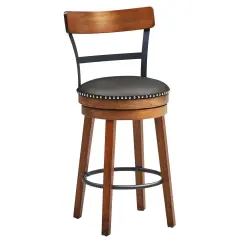 Brown 360 Degree Swivel Bar Stools with PVC Leather Padded Seat and Curved Backrest