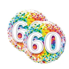 60 Rainbow Confetti 18" Foil Mylar Balloon