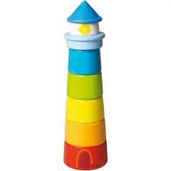 HABA Wooden Stacking Toy Rainbow Lighthouse, 8-Piece Building Blocks Set, Educational Wooden Toddler Toys for Motor Skills, Ages 1 and up Multicolor