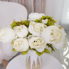 2 Silk Peony Bouquets, White - Vintage Artificial Peonies Lifelike Peony Flowers for Wedding Bridal Home D&eacute;cor Beautiful Floral Centerpiece Arrangement