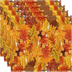 Set of 4 Fall Maple Leaves Pinecone Placemats - 12x18 Inch