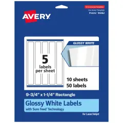Avery Glossy White Rectangle Labels with Sure Feed, 9.75" x 1.25"