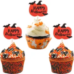 36 PCS Happy Halloween Cupcake Toppers Pumpkin