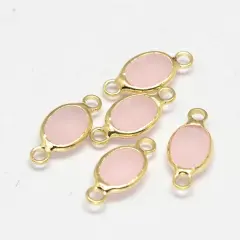 15x7mm Gold Plated Brass Surrounded Glass Connectors - Choose Your Color - 10pcs Pink Opaline (4479)