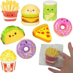 4E's Novelty 24 Pack Fast Food Squishy Toys for Kids Bulk - Slow Rising Individually Wrapped Small Foam Squishies for Classroom & Birthday Party Favors