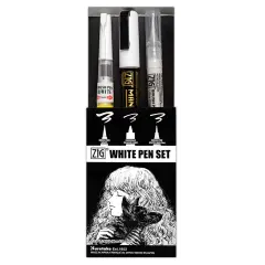 Zig White Pen Set - Brush, Ultra Fine Brush, Liner - Opaque, Cartoon, Lettering