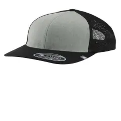 TravisMathew Cruz Colorblock Trucker Cap Structured Mid Profile Flexfit 110 with Breathable Mesh Heather Grey/ Black