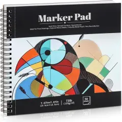50 Sheets Marker Paper Pad, 7.6&times;7.6 Inch Bleedproof Art Sketch Pad, 73lb/120gsm Drawing Paper Spiral Sketch Book