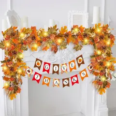 6ft Fall Garland with Lights and Fall Banner
