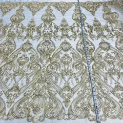 1 Yard Corded Bridal Lace Fabric, Embroidered on 100% Polyester Net Mesh, 52" Width,Elegant Fabrication for Gowns & D&eacute;cor Gold