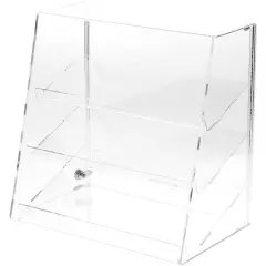 Plymor Clear Acrylic Locking Display Case with Slanted Front and Sliding Back, 3 Angled Shelves