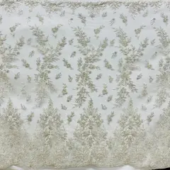 1 Yard Beaded Embroidered Lace Fabric on 100% Polyester Net Mesh, GD-5926, 52" Wide Silver