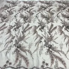 1 Yard Beaded Rhinestone 3D Floral Lace Fabric for Bridal Gowns Costumes Dresses 50" Width Mauve