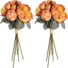 2 Bouquets Vintage Silk Peonies Flowers - 14 Heads (Orange)