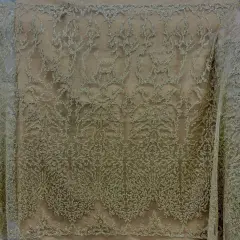 1 Yard Rose Gold Beaded Lace Fabric, Embroidered Polyester Mesh, 52" Wide