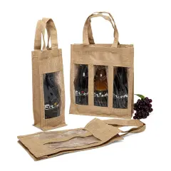 Jute Wine Bag with Window 4.75" x 3.94" x 13.75" Elegant and Functional