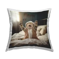 Sleepy Yawning Cat Design by RB Outdoor Printed Pillow 