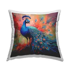 Feathered Fantasy Peacock Outdoor Printed Pillow Design by Lazar Studio, 18 x 7 x 18