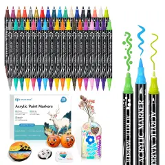 Dual Tip Acrylic Markers Paint Pens 36 Colors Coloring Markers Art Supplies for Adults Teens Kids, Acrylic Paint Painting Set for Rock, Stone, Wood, Glass, Canvas, Fabric, Ceramic, DIY Craft Ornaments