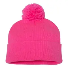 Sportsman&reg; Pom Pom Cuffed Beanie Warm Stylish & Fun Neon Pink