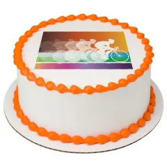 Cycling bike riding PhotoCake&reg; Edible Cake Topper Icing Image for 8 inch round cake or larger