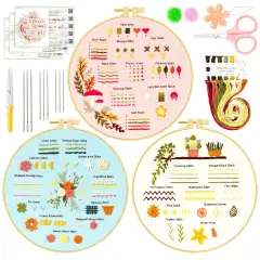 3 Sets Embroidery Kit for Beginners, Embroidery Kit for Adults with Follow Instruction, Cross Stitch Kits with Wooden Embroidery Hoops (Stlye B)