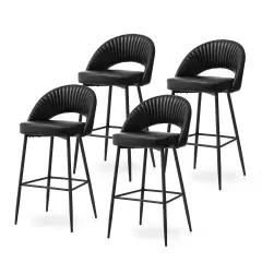 Set of 2/4 Modern Black Quilted Leatherette Bar Stool with Metal Tapered Legs