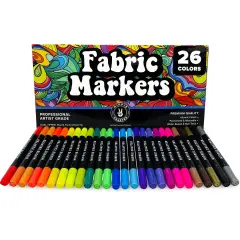 Fabric Markers, Permanent No-Bleed Fabric Pens for Clothes, Baby Clothes, Canvas, Upholstery, T-Shirts, Shoes, and More, 26 Piece Set for Artists and Kids, Ideal for Coloring and DIY Projects