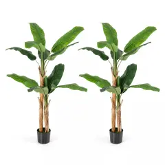 2PCS 5.5 FT Artificial Banana Tree w/10 PEVA Leaves & 2 PE Stalks, Cement Pot