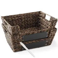 2pk Wide Pantry Baskets, Hyacinth Wicker Kitchen Storage Bins for Shelves Espresso