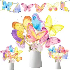 Butterfly Party Table Centerpieces Sticks Decoration 24pcs Colorful Butterfly Table Toppers for Butterfly Baby Shower Centerpieces Decoration Spring Theme Birthday Party Supplies