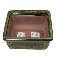 Rectangular Glazed Bonsai & Succulent Pot + Mesh 8"x 5.75"x 2.5" - Moss Green