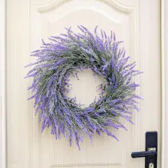 Spring Artificial Lavender Wreath, 20Inch Purple Lavender Wreath for Front Door