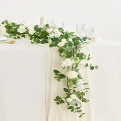 5.9Ft Eucalyptus Garland with Flowers, Artificial Fake Flower Greenery Spring Garland for Baby Shower Wedding Mantle Table Centerpiece Spring Decor