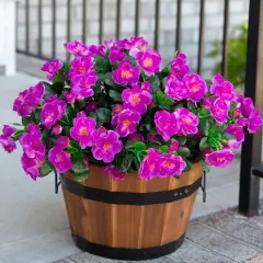 Artificial Faux Outdoor Flowers Plants for Outside Summer Decoration, Fake Silk Fuchsia Camellia UV Resistant Realistic for Planter Porch Patio Balcony Garden Home, 3 Bundles