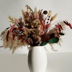 Natural Dried Pampas Grass Bouquet,17" Natural Dried Flower Bouquet，Pampas Grass Silver Dollar Leaf Decoration